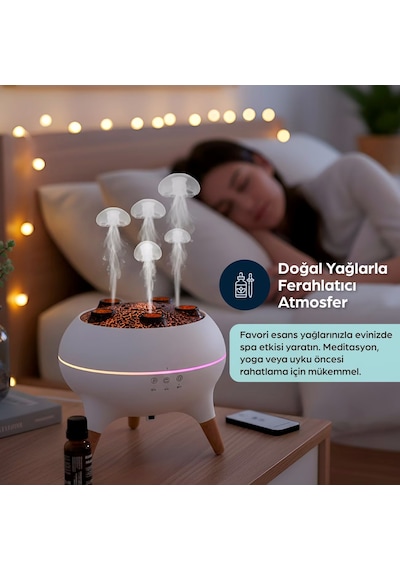 Jellyfish Ultrasonik Hava Nemlendirici Deniz Anası Tasarımlı, Kumandalı, Led Işıklı Ve Se