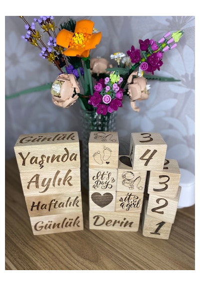 İkiz Bebekler İçin Anne Bebek Anı Küpü 10'lu Set İsme Özel Lazer Yazım