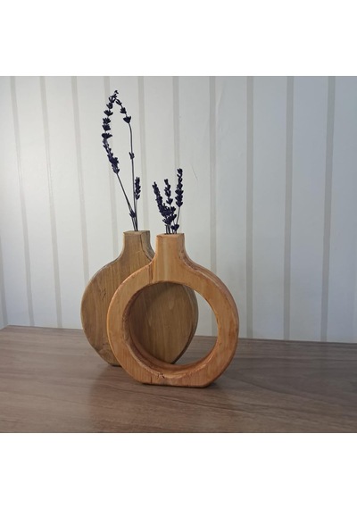 Rustik Ahşap Vazo Seti, El Yapımı Masif Çam, Antik Meşe, 18x18 Cm, 2 Parça, Minimalist İskandinav Tarzı, Dekorat Diğer
