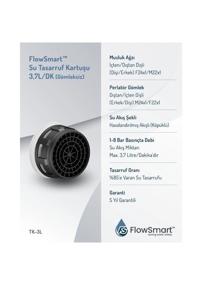 Su Tasarruf Aeratörü 3,7 L/dk %85 E Varan Su Tasarrufu Miks & Kuğu Uyumlu Beyaz - Siyah
