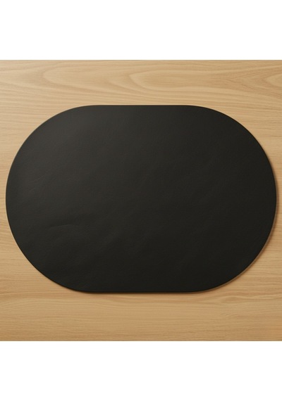 6 Kişilik 12 Parça Siyah Tam Oval Deri Amerikan Servis Supla 33x44 Cm-kolay Silinir Supla Lacivert