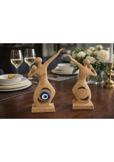 Nazar Boncuklu Modern Soyut Biblo El Yapımı Dekoratif Heykel Şık Vitrin & Kitaplık Aksesuarı 27 Cm