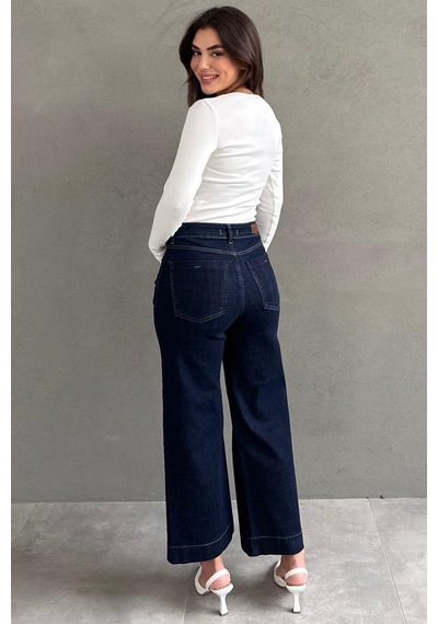 Lacivert Düz Kesim Geniş Paça Kadın Flared Jean Mg2630 Lacivert