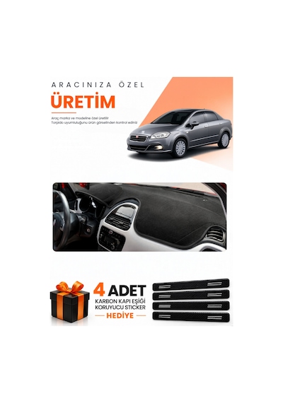 Fıat Linea Urban 2015-2021 Uyumlu Torpido Koruma Örtüsü Oto Kılıfı - Siyah