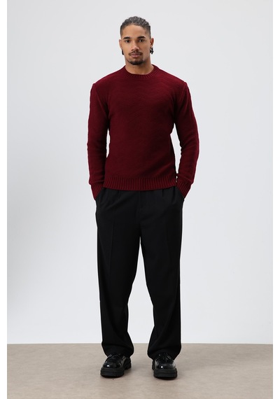 Vamos Bisiklet Yaka Oversize Triko Kazak Bordo