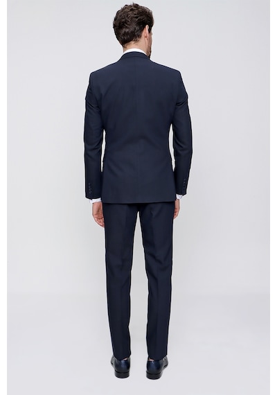 Morven Lacivert Yelekli Jakarlı Slim Fit Dar Kesim 6 Drop Erkek Takım Elbise Lacivert