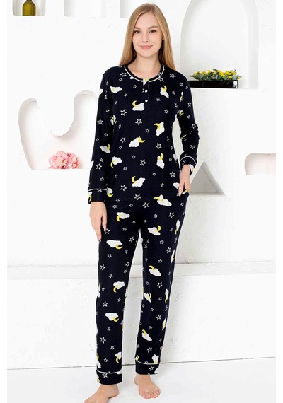 Alimer Kadın Lacivert Süper Soft Süet Likralı Kışlık Pijama Takım Lacivert