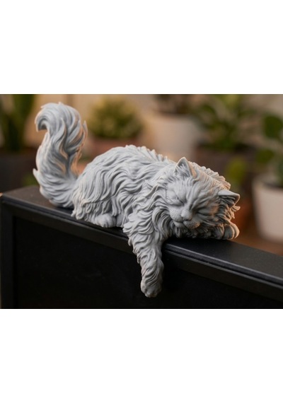 Uzun Tüylü Kedi Monitör Üstü Figürü 3d Baskı Sevimli Masaüstü Dekorasyon Aksesuarı
