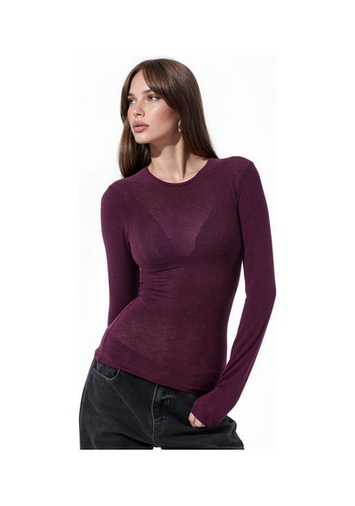 Hiccup Busem Slim Fit Uzun Kollu Transparan Bluz Bordo - Kırmızı