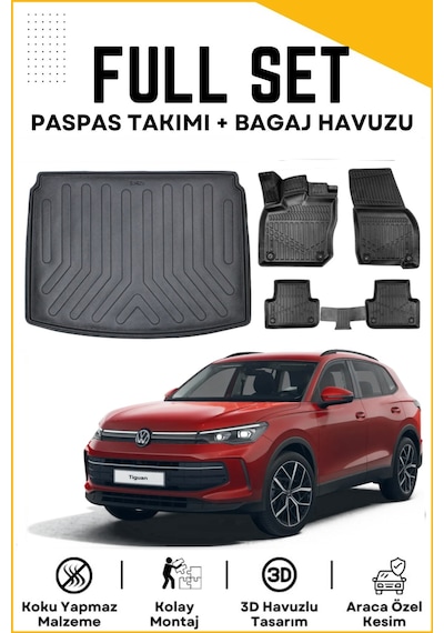 Volkswagen Tiguan 2024-2025 Model Alt Birebir Uyumlu Bagaj Havuzu+paspas Seti