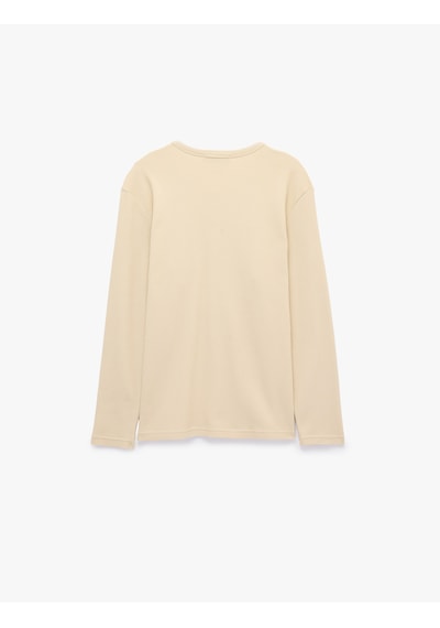 Koton Pamuklu Uzun Kollu Pike Kumaş Düğmeli Henley Yaka Sweatshirt Bej 7wam70072mk Ekru