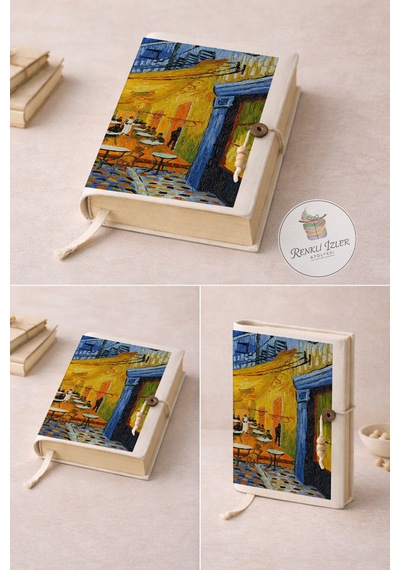 Kitap Kılıfı Ve Metal Kitap Ayracı Seti Van Gogh Cafe Terasta Gece