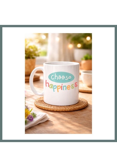 Bezos Choose Happiness "mutluluğu Seç" Yazılı Porselen Kupa Model 156 Motivasyon Kupası Renkli Tasarım Kahve & Çay Kupası Mutluluk Temalı Hediye Ventra Çok Renkli