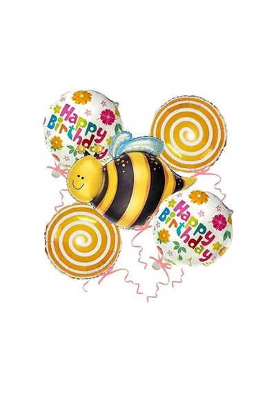 Arı Happy Birthday Konsept 5 Li Folyo Balon Set çok Renkli