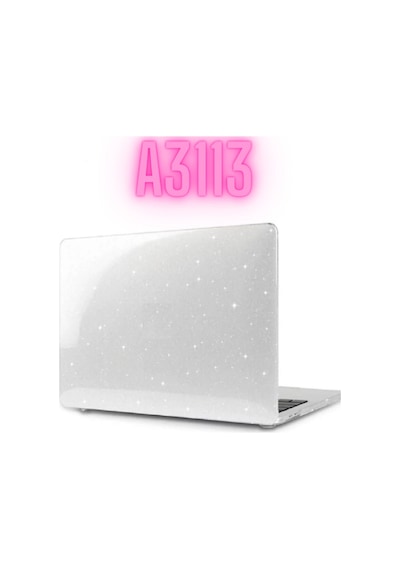 Apple Uyumlu MacBook Air M3 13.6 Inç 2024 M3 Çip A3113 Siyah Şeffaf Kılıf Koruyucu Sert Kapak Parlak Simli