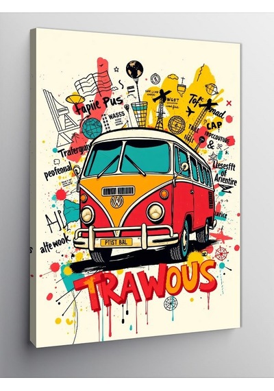 Kanvas Tablo Renkli Çizim Karavan 70cmx100cm