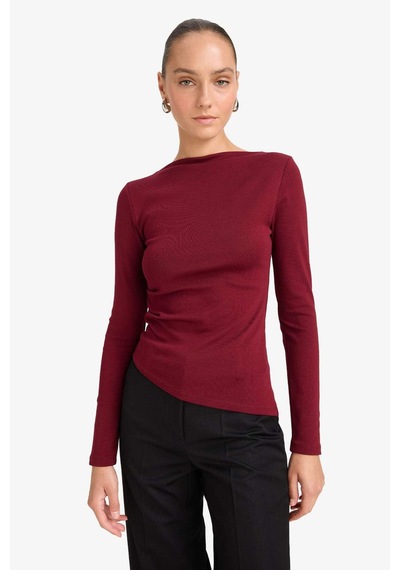 Defacto Slim Fit Dar Kesim Kayık Yaka Ribana Uzun Kollu Tişört G1581ax25aubr115 Bordo Defacto Slim Fit Dar Kesim Kayık Yaka Ribana Uzun Kollu Tişört G1581ax25aubr115 Bordo