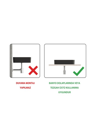 Aqua Bagno Mestola Tezgah Üstü Lavabo Batarya Deliksiz 50x35 Cm Mat Siyah Beyaz