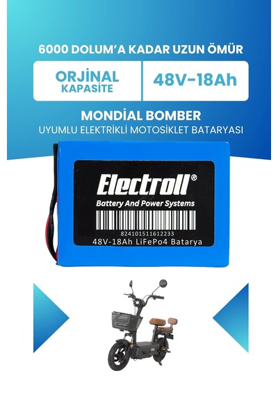 Mondial Bomber Uyumlu Batarya Standart Kapasite Lifepo4 48v 18ah Elektrikli Motosiklet Bataryası