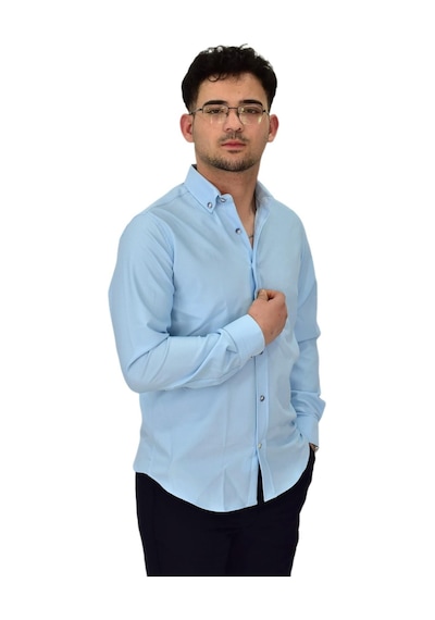 Erkek Likralı Spor Silim Fit Gömlek Bgl-st04326 Mavi