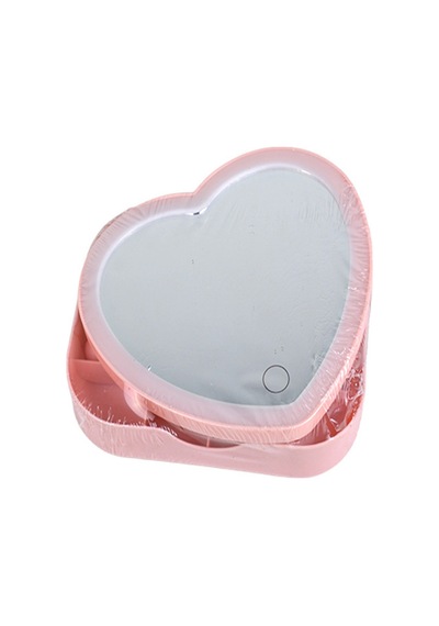 Led Işıklı Pembe Kalpli Organizer Makyaj Aynası Pembe Pembe
