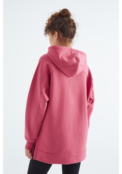 Tommy Life Yaban Gülü Reglan Kol Basic Kapüşonlu Oversize Sweatshirt Sweatshirt Tunik - 97242 Pembe