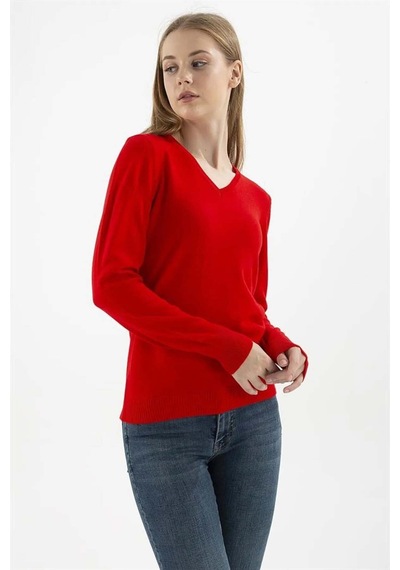 Fashion Friends Kadın V Yaka Kazak 23k0244k1 Kırmızı