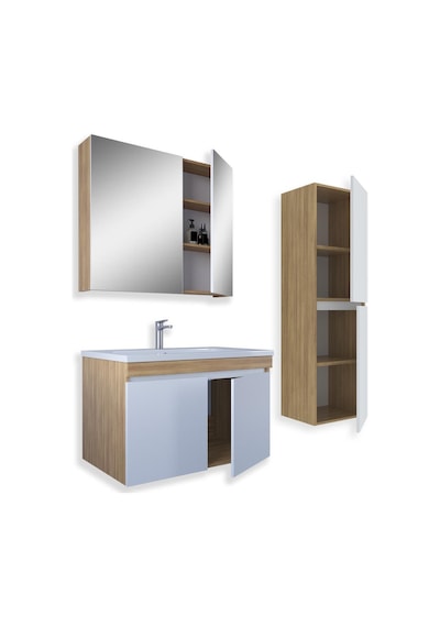 Teta Home Tokyo 80 Cm Mdf Banyo Dolabı Seti +boy Dolabı Teak-beyaz Teak - Beyaz