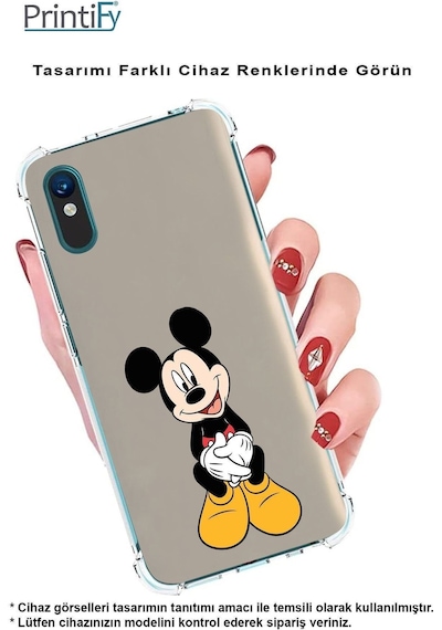 Samsung Galaxy M15 İle Uyumlu Mickey Mouse 1 Baskılı Şeffaf Köşe Korumalı Antişok Kılıf