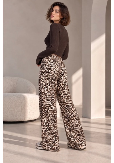 Bbbutikbasic Kadın Leopar Desenli Beli Lastikli Bol Paça Pantolon My3535