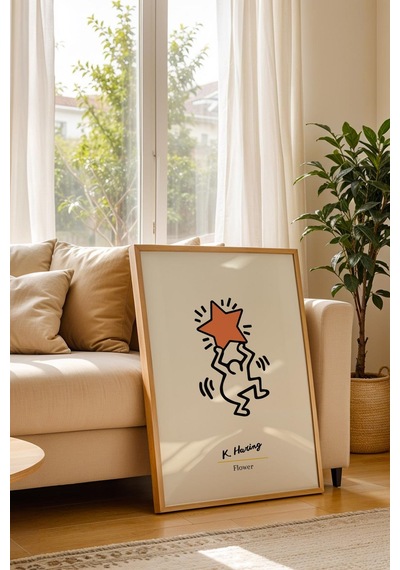 Keith Haring Flower Çerçeveli Tablo- Çiçek - Eklektik Tarz Duvar Dekoru