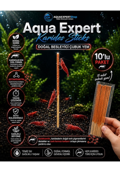 Aqua Expert Karides Sticks Karides Yemi 10 Lu Paket Doğal Besleyici Çubuk Yem Özel Formül - Askantansin