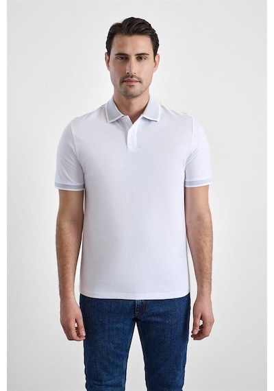 Süvari Beyaz Regular Düz Baskısız Pike Fermuarlı Polo Yaka Nefes Alabilen Tişört Ts1014000472-bey