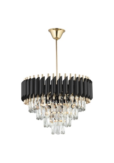 Mikula 45'lik Yuvarlak Gold Kristal Taşlı Modern Oturma Odası Salon Sarkıt Avize Siyah