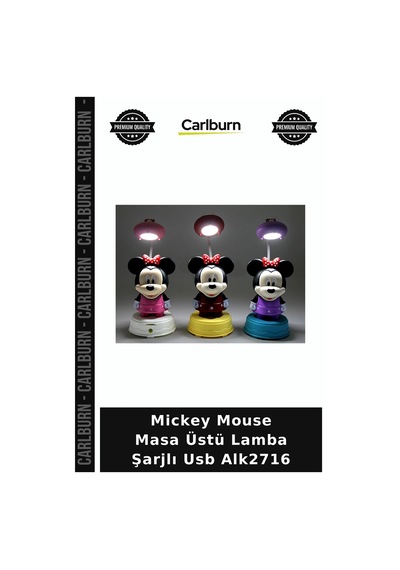 Özel Üretim Dekoratif Gece Lambası Çocuk Odası Mickey Mouse Masa Üstü Lamba Şarjlı Usb Alk2716 Çok Renkli
