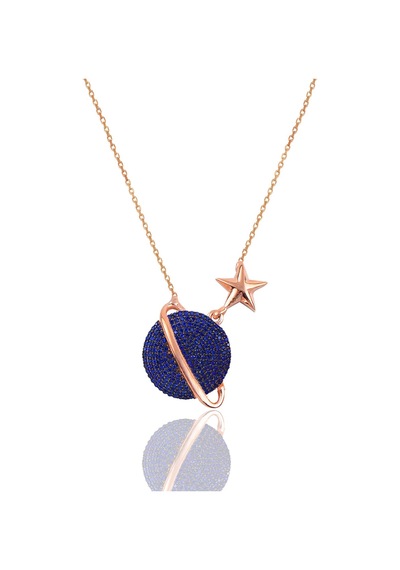 Gümüş Rose Safir Taşlı Satürn Gezegen Kolye Barcode Gümüş - Rose Gold