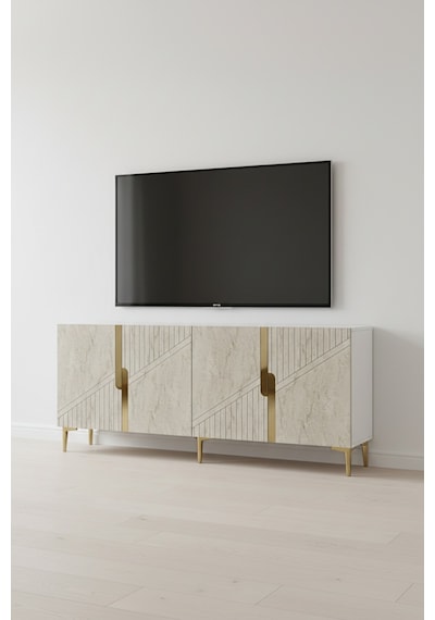 Ceneyra KA1828BTG Evva Konsol Ve Tv Sehpası BEYAZ - TRAVERTEN - GOLD 180cm Ceneyra KA1828BTG Evva Konsol Ve Tv Sehpası BEYAZ - TRAVERTEN - GOLD 180cm