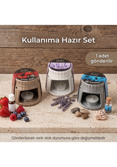 Bakgelal Seramik Buhurdanlık Lavanta, Okyanus Ve Kırmızı Meyveler Kokulu Dekoratif Aroma Buhurdanlığı Orman Meyveli - 9060768816832