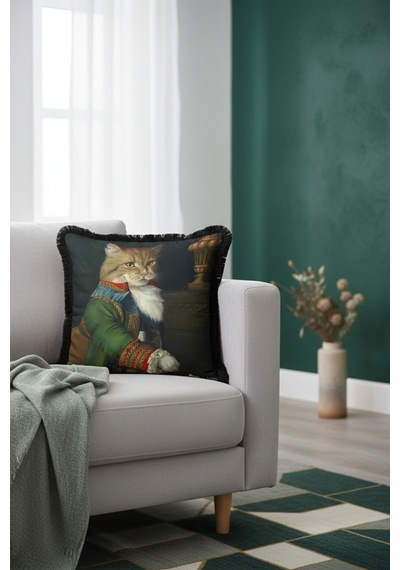 Barok Kedi Portreli Saçaklı Yastık Kılıfı - Asil Yeşil Vintage Bohem Siyah Püsküllü Kırlent Kılıfı Doygun Gece Şarap Barok Kedi Portreli Saçaklı Yastık Kılıfı - Asil Yeşil Vintage Bohem Siyah Püsküllü Kırlent Kılıfı Doygun Gece Şarap