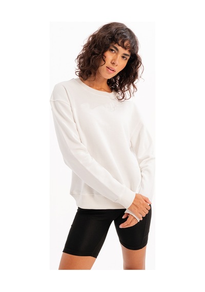 Justever Bisiklet Yaka Basic Kalıp Ekru Kadın Sweatshirt Eşofman Üstü - Aura Ekru