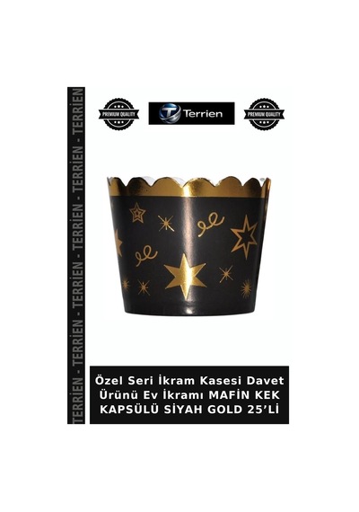 Özel Seri İkram Kasesi Davet Ürünü Ev İkramı Mafin Kek Kapsülü Siyah Gold 25 Li Siyah - Altın