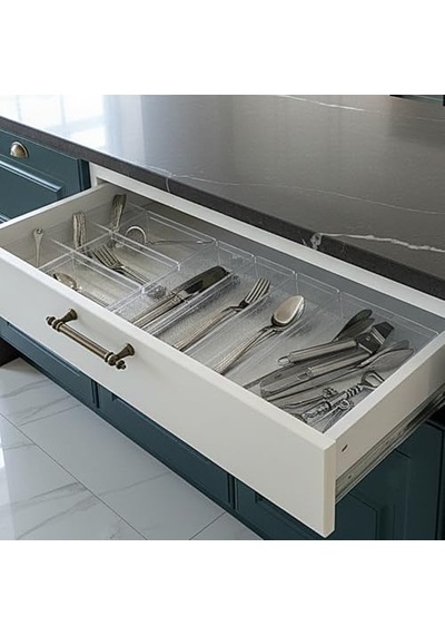 Modüler Organizer Set Mutfak Çekmece İçi Düzenleyici Çatal Kaşık Bıçak Organizeri Kristal 10'lu Set Açık Mavi