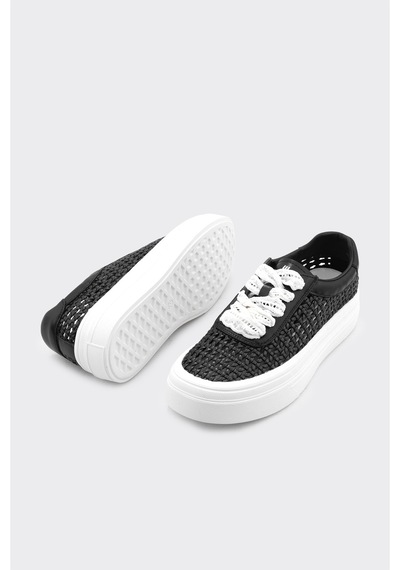 Derinet Örgü Desenli Kadın Sneaker Siyah Siyah