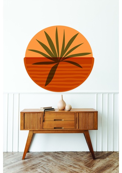 Yaprak Desenli Bohem Sticker Yuvarlak Duvar Sticker 95x95 Cm