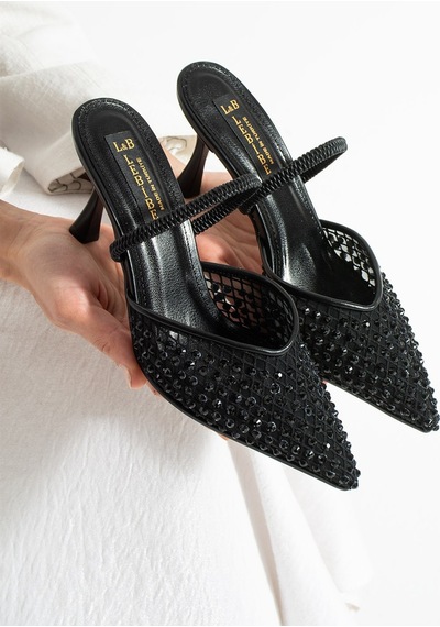 Lebibe Shoes Mına Kadın Siyah File Taşlı 7 Cm Topuklu Slingback Sivri Burun Abiye Ayakkabı Lebibe Shoes Mına Kadın Siyah File Taşlı 7 Cm Topuklu Slingback Sivri Burun Abiye Ayakkabı