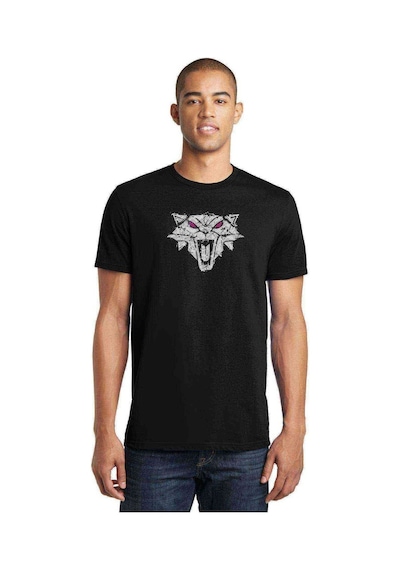 The Witcher Cat School Splash Baskılı Siyah Erkek Tshirt