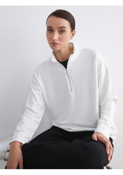 Lcw Comfort Beyaz Dik Yaka Kadın Sweatshirt
