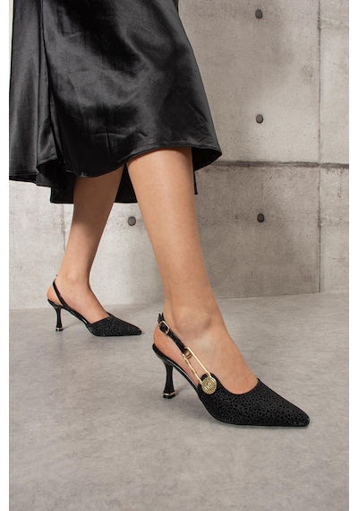 Shoetek Basia Kadın Topuklu Yandan Tokalı Stiletto Simli Siyah Siyah