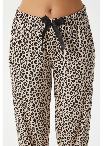 Ritnice Kadın Betty Leopar 3'lü Paket Sabahlıklı İp Askılı Dantelli Fitilli Örme Pijama Takımı Leopar