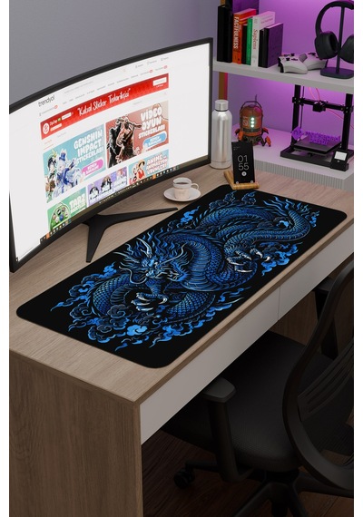 Ejderha Mavi V2 90x40 Xxl Gaming Kauçuk Kaymaz Taban Mouse Pad Fare Altlığı